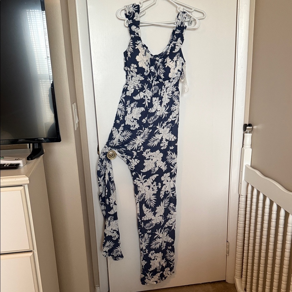 Floral Navy and White Jumpsuit medium